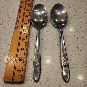 Sears Tradition  FLORAL ROSE SERVING SPOON Swirl Floral Handle 8.5" Set Of 2